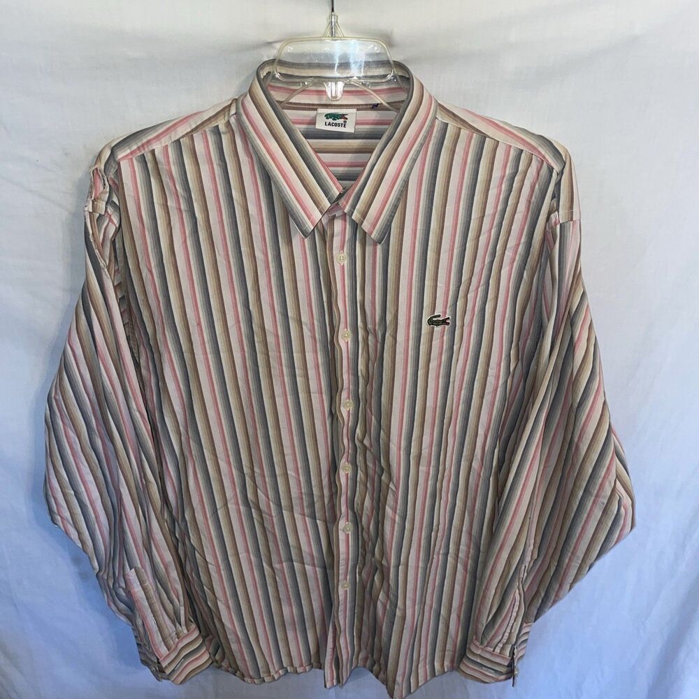 Lacoste Men’s Dress Shirt Size XL Multicolor Striped Going Out Party